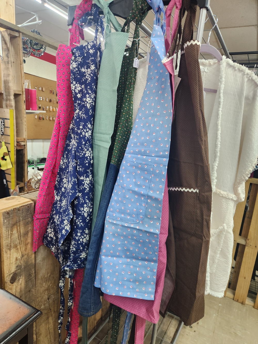 Assorted Printed Aprons - Blue, Pink, Navy, Green, Brown